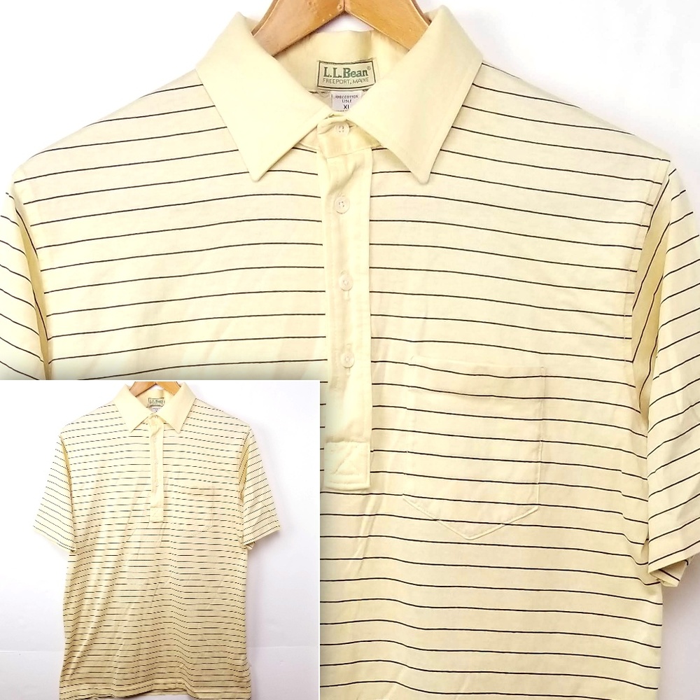 VTG LL Bean Mens XL Short Sleeve Polo Shirt Yellow